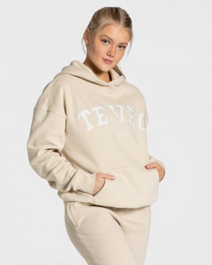 Beige Women Teveo College Oversized Hoodie | XXW-3208