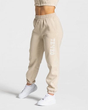 Beige Women Teveo College Oversized Jogger | WJY-0249