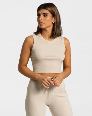 Beige Women Teveo Lounge Crop Tops | FAN-6326