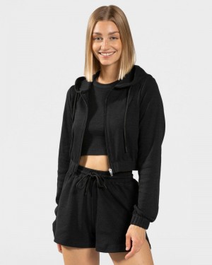 Black Women Teveo Lounge Zip Hoodie | XLR-6957