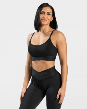 Black Women Teveo V-shape Sports Bra | IHN-2724