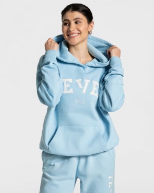 Blue Women Teveo College Oversized Hoodie | CQN-3431