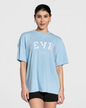 Blue Women Teveo College Oversized T Shirts | YES-3700