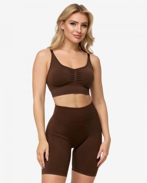 Brown Women Teveo Charming Scrunch Sports Bra | DYD-2422