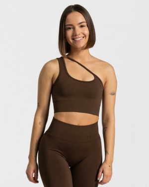 Brown Women Teveo Sassy One Shoulder Sports Bra | NSO-7704