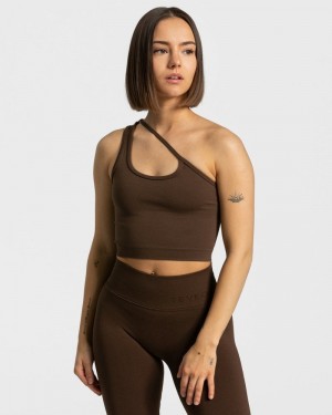 Brown Women Teveo Sassy One Shoulder Tops | QVK-5666