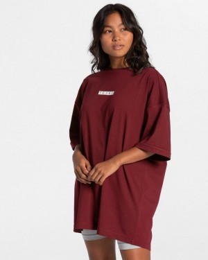 Burgundy Red Women Teveo Iconic Oversized T Shirts | POA-1327