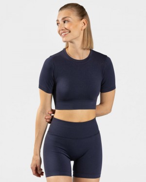 Dark Blue Women Teveo Sensation Crop Tops | ECT-3877