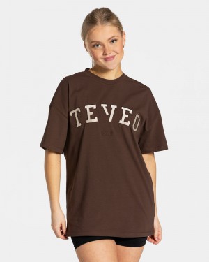 Dark Brown Women Teveo College Oversized T Shirts | WZQ-7267