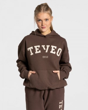 Dark Brown Women Teveo College Oversized Hoodie | ROM-5378