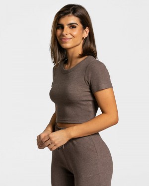 Dark Brown Women Teveo Lounge T Shirts | CWU-4835