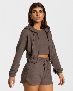 Dark Brown Women Teveo Lounge Zip Hoodie | HVC-5935