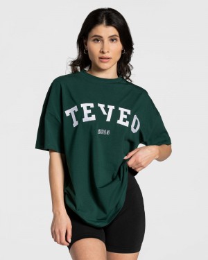 Dark Green Women Teveo College Oversized T Shirts | DPT-8812