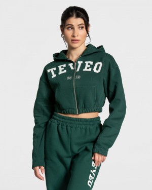 Dark Green Women Teveo College Zip Hoodie | BZH-1486