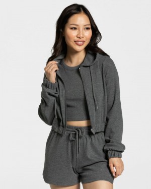 Dark Grey Women Teveo Lounge Zip Hoodie | QWM-1832