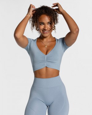 Grey Blue Women Teveo Focus Crop Tops | TAS-1282