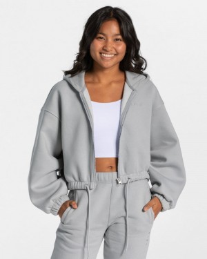 Grey Blue Women Teveo Iconic Oversized Zip Hoodie | RZR-1906