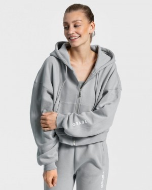 Grey Blue Women Teveo Sassy Zip Hoodie | HDR-2054