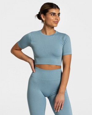 Grey Blue Women Teveo Sensation Crop Tops | IDY-6647