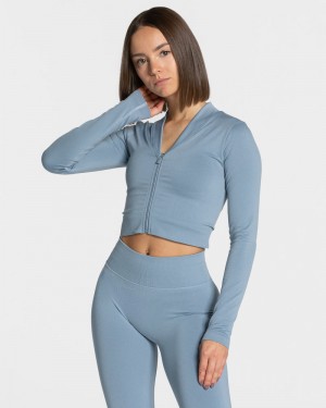 Grey Blue Women Teveo Statement Zip Jackets | SEU-5614