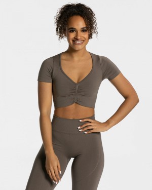 Grey Brown Women Teveo Focus Crop Tops | PFB-7765