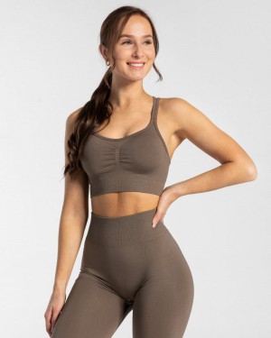 Grey Brown Women Teveo Timeless Scrunch Sports Bra | KRX-2761