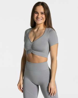 Grey Women Teveo Focus Crop Tops | ZAT-1600