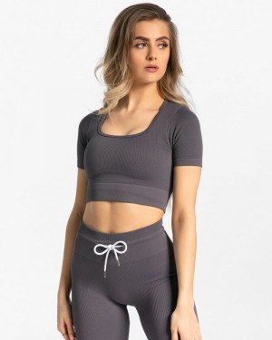 Grey Women Teveo Ribbed Crop Tops | NAH-0744