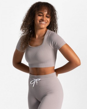 Grey Women Teveo Ribbed Crop Tops | TII-7083