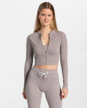 Grey Women Teveo Ribbed Zip Jackets | IJB-1860