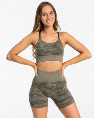 Khaki Women Teveo Camo Sports Bra | MJV-6389