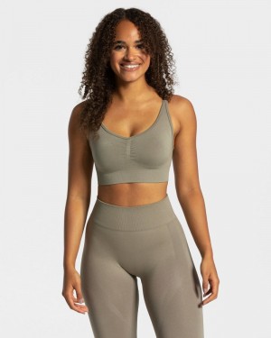 Khaki Women Teveo Charming Scrunch Sports Bra | VOZ-2105