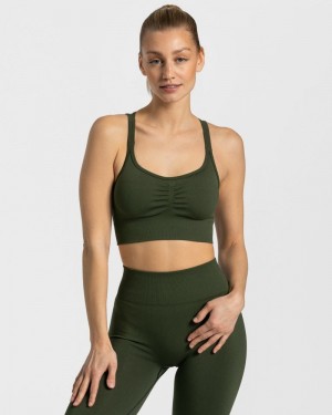 Khaki Women Teveo Timeless Scrunch Sports Bra | SFJ-1813