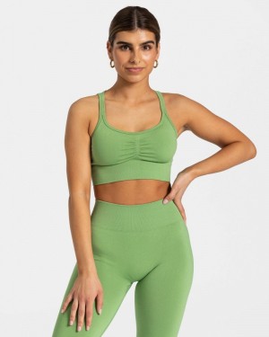 Olive Women Teveo Timeless Scrunch Sports Bra | SBN-6043