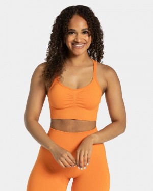 Orange Women Teveo Timeless Scrunch Sports Bra | NBY-9115