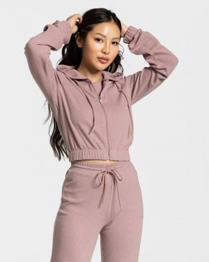 Pink Women Teveo Lounge Zip Hoodie | XIX-3602