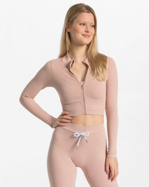 Pink Women Teveo Ribbed Zip Jackets | KBY-1401