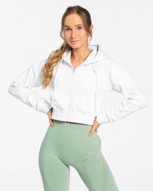 White Women Teveo Classic Zip Hoodie | WJX-2086