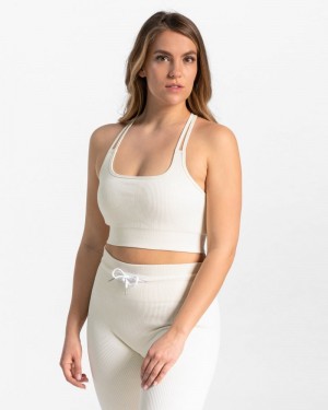 White Women Teveo Ribbed Sports Bra | TVW-4588