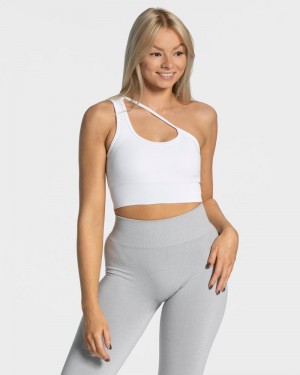 White Women Teveo Sassy One Shoulder Sports Bra | YSR-2472