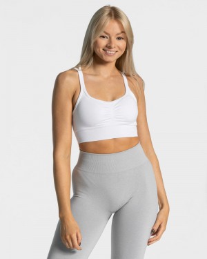 White Women Teveo Timeless Scrunch Sports Bra | MQT-8480