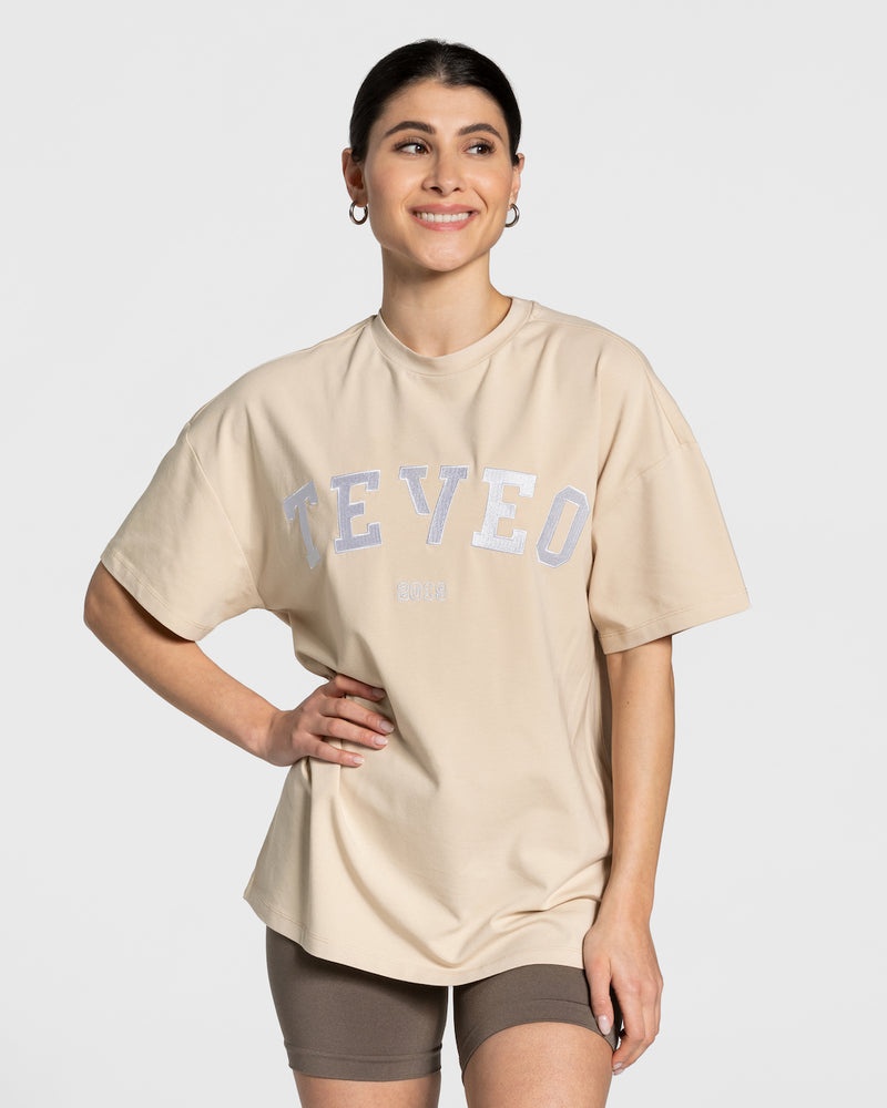 Beige Women Teveo College Oversized T Shirts | ICH-8243