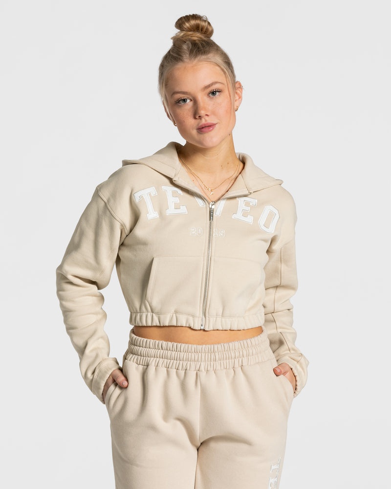 Beige Women Teveo College Zip Hoodie | HHH-3557