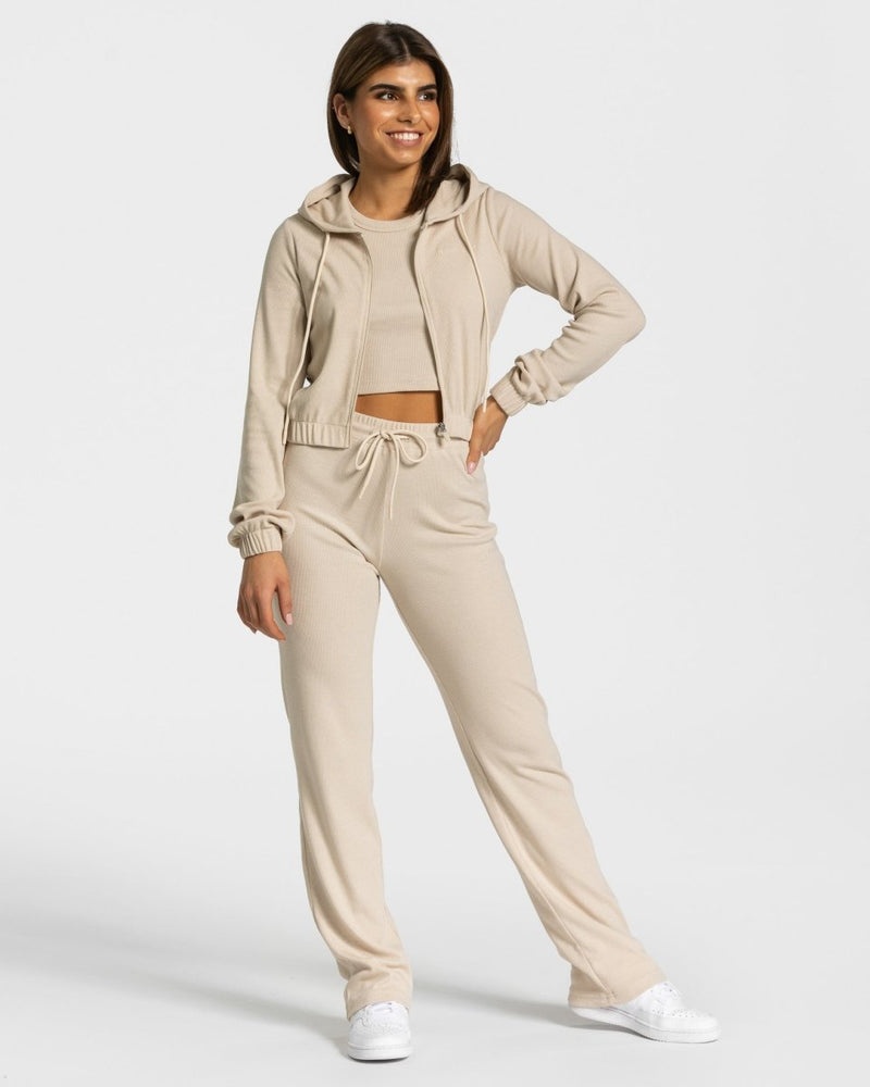 Beige Women Teveo Lounge Zip Hoodie | XJN-0086