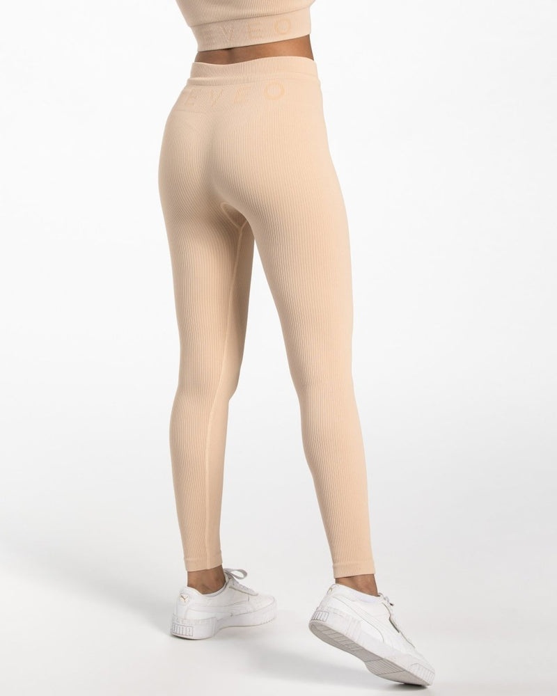 Beige Women Teveo Ribbed Leggings | HMS-5827