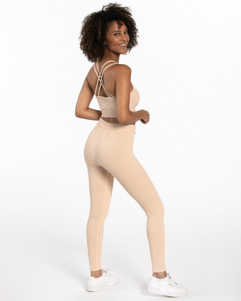 Beige Women Teveo Ribbed Leggings | HMS-5827