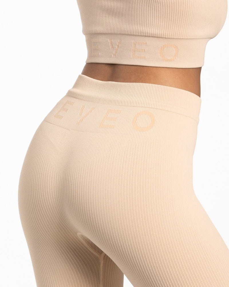 Beige Women Teveo Ribbed Leggings | HMS-5827