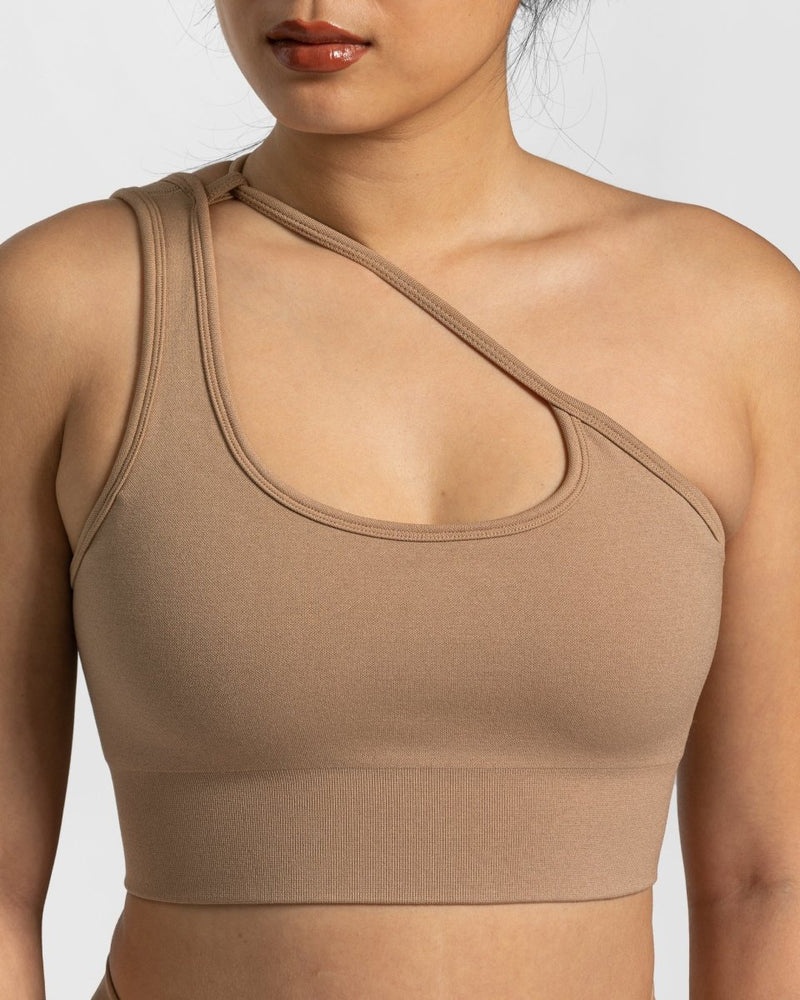 Beige Women Teveo Sassy One Shoulder Sports Bra | IRW-3653