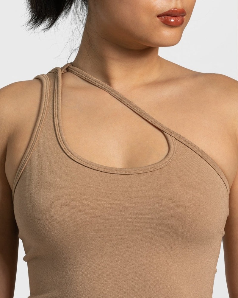 Beige Women Teveo Sassy One Shoulder Tops | VJR-3957