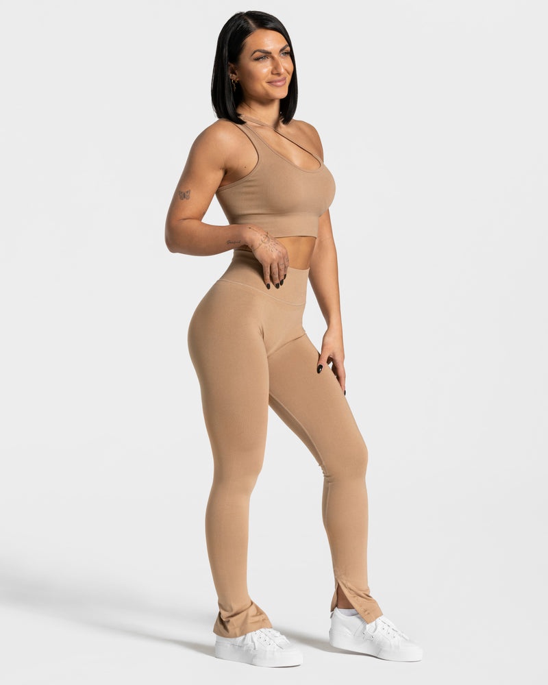 Beige Women Teveo Sassy Slit Leggings | VRY-2946